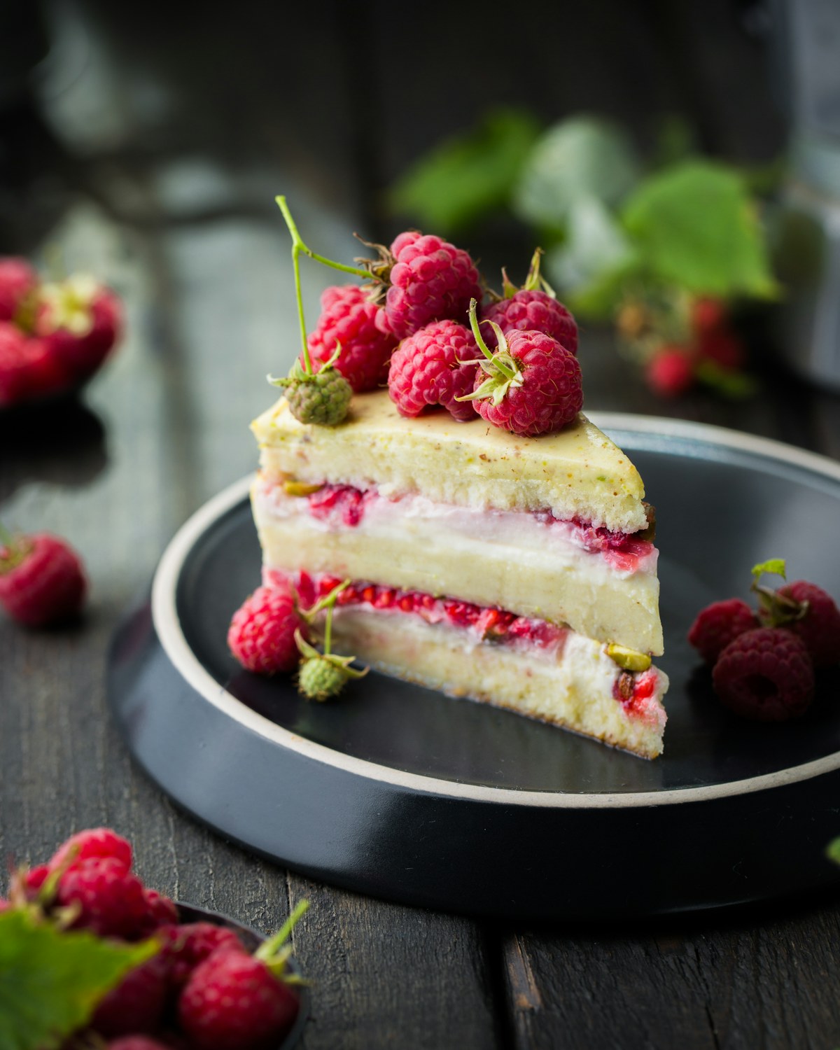 Vanilla cake layered with berries